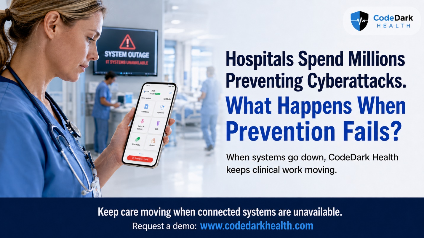 Hospital clinician using a continuity solution after cybersecurity prevention fails