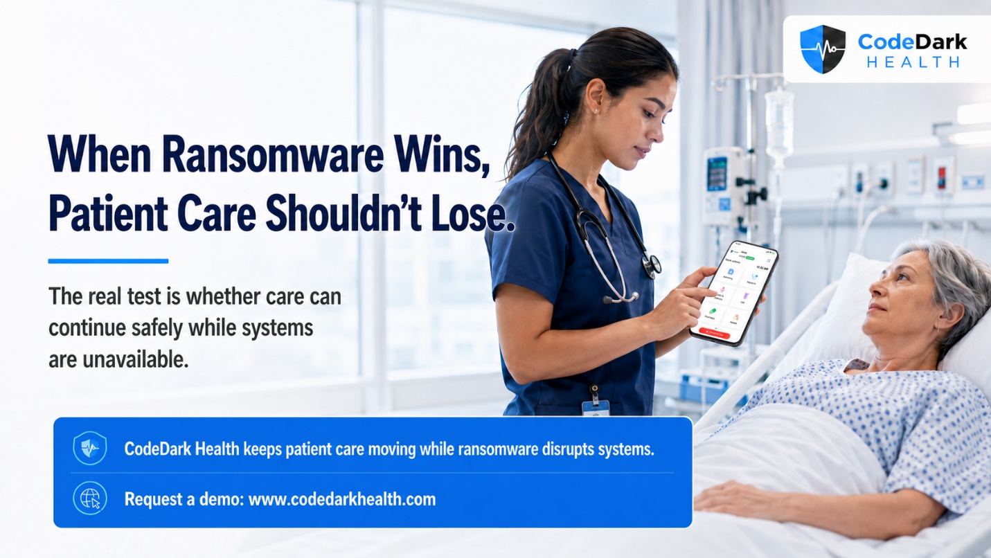 Nurse supporting patient care while hospital systems recover from a ransomware event